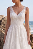 White Lace A-Line V-Neck Midi Engagement Dress