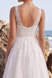 White Lace A-Line V-Neck Midi Engagement Dress