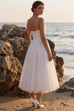 Glitter White A Line V Neck Midi Engagement Dress