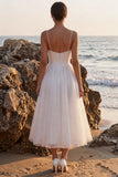 Glitter White A Line V Neck Midi Engagement Dress