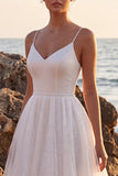 Glitter White A Line V Neck Midi Engagement Dress