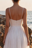 Glitter White A Line V Neck Midi Engagement Dress