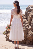 White Appliqued Illusion Neck A Line Engagement Dress