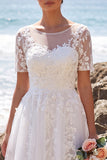 White Appliqued Illusion Neck A Line Engagement Dress