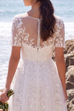 White Appliqued Illusion Neck A Line Engagement Dress