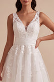 Lace White A Line V Neck Midi Engagement Dress