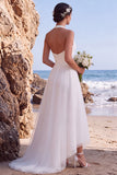 Halter White A Line High-Low Wedding Dress