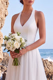 Halter White A Line High-Low Wedding Dress