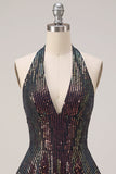 Sparkly Black Halter Tiered A Line Short Homecoming Dress