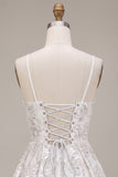 White Sequin A Line Spaghetti Straps Short Homecoming Dress with Bow