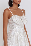 White Sequin A Line Spaghetti Straps Short Homecoming Dress with Bow