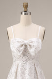 White Sequin A Line Spaghetti Straps Short Homecoming Dress with Bow