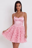 Pink 3D Flower Corset A Line Short Homecoming Dress with Lace-up Back