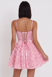 Pink 3D Flower Corset A Line Short Homecoming Dress with Lace-up Back