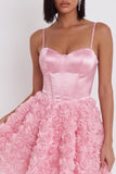 Pink 3D Flower Corset A Line Short Homecoming Dress with Lace-up Back