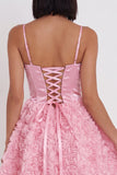 Pink 3D Flower Corset A Line Short Homecoming Dress with Lace-up Back