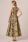 Gold Jacquard A Line Midi Wedding Guest Dress