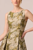 Gold Jacquard A Line Midi Wedding Guest Dress