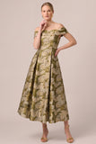 Off the Shoulder Jacquard A Line Gold Wedding Guest Dress