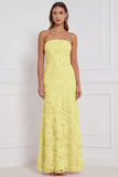 Strapless Floral Beaded Pink Bridesmaid Dress with Lace-up Back