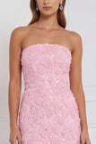 Strapless Floral Beaded Pink Bridesmaid Dress with Lace-up Back