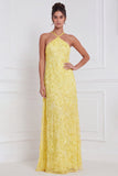 Light Blue Halter 3D Floral Beaded Bridesmaid Dress