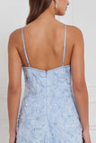 Light Blue Halter 3D Floral Beaded Bridesmaid Dress