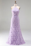 Light Blue Halter 3D Floral Beaded Bridesmaid Dress