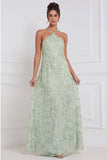 Light Blue Halter 3D Floral Beaded Bridesmaid Dress