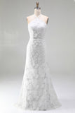 Light Blue Halter 3D Floral Beaded Bridesmaid Dress