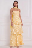 Pink 3D Floral Strapless A Line Bridesmaid Dress with Scarf