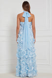 Pink 3D Floral Strapless A Line Bridesmaid Dress with Scarf