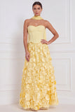 Strapless Corset A Line 3D Flower Yellow Bridesmaid Dress with Scarf
