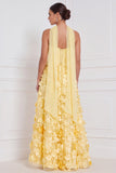 Strapless Corset A Line 3D Flower Yellow Bridesmaid Dress with Scarf