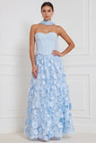 Strapless Corset A Line 3D Flower Yellow Bridesmaid Dress with Scarf