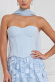 Strapless Corset A Line 3D Flower Yellow Bridesmaid Dress with Scarf