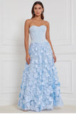 Strapless Corset A Line 3D Flower Yellow Bridesmaid Dress with Scarf