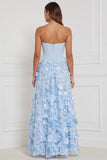 Strapless Corset A Line 3D Flower Yellow Bridesmaid Dress with Scarf