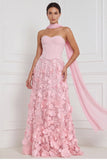 Strapless Corset A Line 3D Flower Yellow Bridesmaid Dress with Scarf