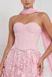 Strapless Corset A Line 3D Flower Yellow Bridesmaid Dress with Scarf