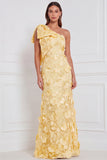 Pink One Shoulder 3D Flower Mermaid Bridesmaid Dress with Bow