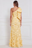 Pink One Shoulder 3D Flower Mermaid Bridesmaid Dress with Bow