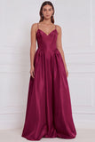 Olive Satin Spaghetti Straps A Line Long Bridesmaid Dress