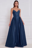 Olive Satin Spaghetti Straps A Line Long Bridesmaid Dress