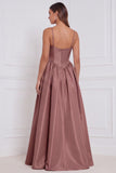 Olive Satin Spaghetti Straps A Line Long Bridesmaid Dress