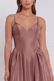 Olive Satin Spaghetti Straps A Line Long Bridesmaid Dress