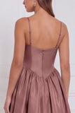 Olive Satin Spaghetti Straps A Line Long Bridesmaid Dress