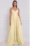 Olive Satin Spaghetti Straps A Line Long Bridesmaid Dress