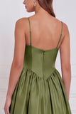 Olive Satin Spaghetti Straps A Line Long Bridesmaid Dress