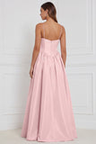 Olive Satin Spaghetti Straps A Line Long Bridesmaid Dress